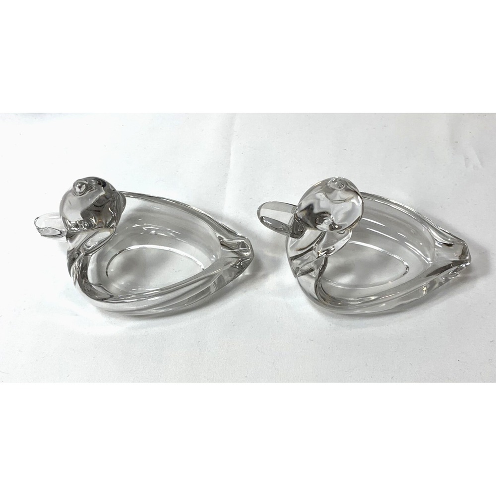 Duncan & Miller Crystal Duck Ashtray Pair Vintage 1940s Pall Mall -1CHIPPED BEAK